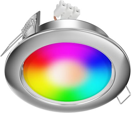 ledscom.de Einbaustrahler Zobe II flach edelstahl matt + RGB Leuchtmittel warmweiß - kaltweiß, Smart Home - 107mmØ Loch 90mmØ