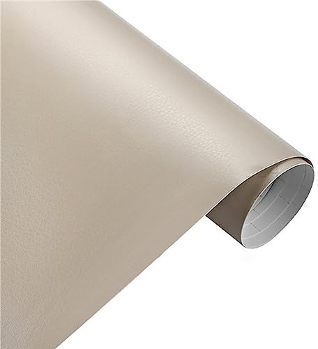 Surakey Film Covering Voiture Film Adhésif en PVC Beige Mat Film De Protection Voiture Film Imperméable à la Texture du Cuir DIY Décoration pour Voiture, Ordinateur, Moto, Meubles, 30x152cm