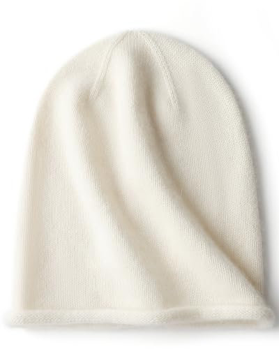 WaySoft Damen-Beanie-Mütze aus 100 % Kaschmir, in eleganter Geschenkbox, verschiedene schicke Farben, Weiss/opulenter Garten, Einheitsgröße