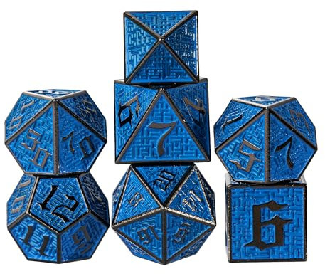 Cusdie Metallwürfel-Set, 7-teilig, DND-Metallwürfel, Labyrinth-Design, polyedrisches Würfel-Set, für Rollenspiele, D&D-Würfel, Pathfinder (schwarz-blau)