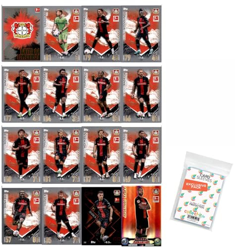 Bundle mit Topps Match Attax Bundesliga - 2023/24 - Mannschaftspaket - Bayer 04 Leverkusen + Exklusive Collect-it Hüllen