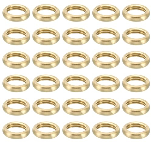 PATIKIL M10x1 Messing Rund Sicherungsmutter 30 Pack Flache Radring Kontermutter Glatte Oberfläche Verzierung für Möbel und Leuchten 3mm Höhe