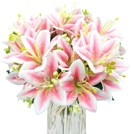 FOUSUKA Lot de 4 fleurs de lys tigrées artificielles en soie pour bouquet de mariage, maison, fête, intérieur, hôtel, bureau, vases, arrangements floraux, extérieur, jardin, porche, décoration (rose)