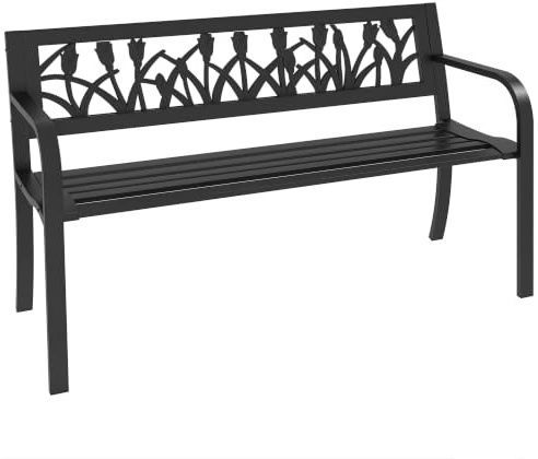 Outsunny 49 Gartenbank Metall-Loveseat, dekorative Rückenlehne, Schwarz