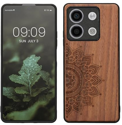 kwmobile Handyhülle für Xiaomi Redmi Note 13 5G Hülle Holz - Case mit TPU Bumper - Stoßfestes Hardcase - Schutzhülle Cover in Dunkelbraun