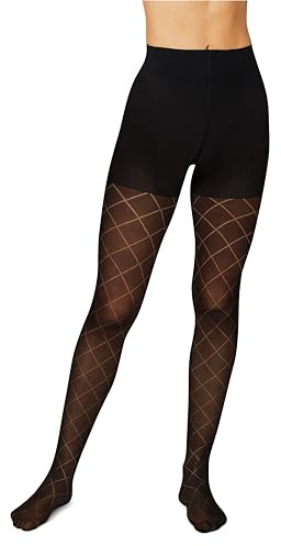 Hanes EcoSmart Diamond Outline Women's Fashion Tights, Control Top, Sheer Toe, Black, Size XX Large (Pack of 1)