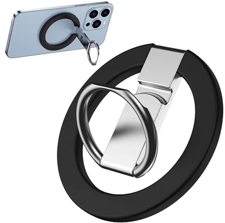 Magnetischer Handy Ringhalter, Verstellbarer Fingerhalter mit MS Kompatibilität, Handyring, Robuster Verstellbarer Ständer, 360° Drehbar, Handy Griff für i 15/14/13/12, Schwarz