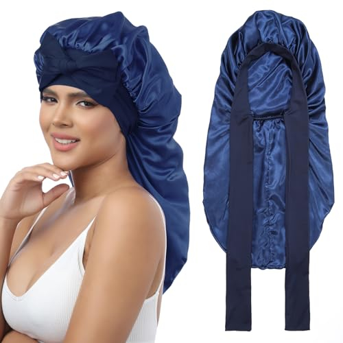 Coubeau Lange Satin Seidenhaube zum Schlafen für Damen - Haarhaube für die Nacht für Frauen Lange Locken Haar Bonnet Sleep Cap Seidenhaube Haare