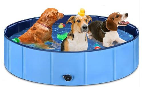 Hundepool für Kleine Hunde, 80cm Hundebadewanne, Faltbarer Planschbecken, Tragbar Hunde Pools, Abriebfest & rutschfest Swimmingpool für Hunde, PVC Schwimmbecken mit Ablassventil