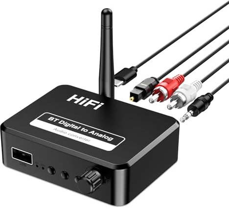 Ankilo Bluetooth 5.1 Receiver, 2-in-1 Wireless Bluetooth Adapter with 3.5mm AUX RCA Cable Dual Device Connection Low Latency, Noise Reduction for Speakers Headphones Audio Devices