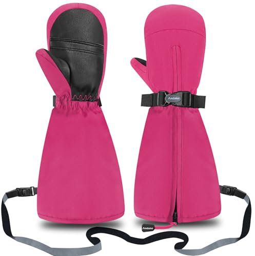 Andake Kinderhandschuhe,Warme Winterhandschuhe Wasserdicht Winddicht Kinder Fäustling Handschuhe mit reißverschluss für Jungen und Mädchen(Rosa/2-4 Jahre