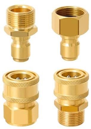 4 Pcs High Pressure Washer Adapter, Brass Couplers and Quick Connectors, M22 15mm Male to Female Thread, 3/8 Quick Connect and Swivel Joint, for Car Cleaning and Gas Connectors