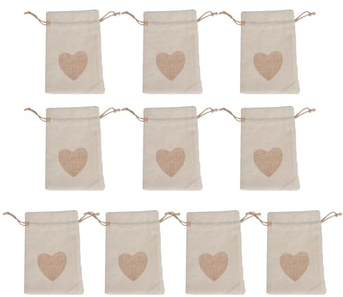 Glanhbnol Paquete de 10 bolsas compactas de lino suave de arpillera. Bolsa de lona de moda con cordón para estudiantes viajeros