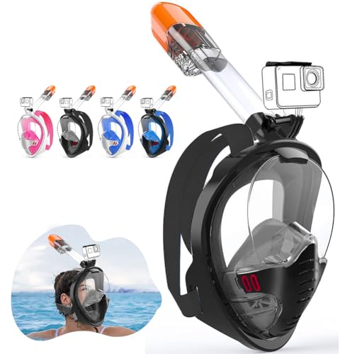 Tyuodna Schnorchelmaske Erwachsene und Kinder,Tauchmaske Vollgesichtsmaske CO2 Sicher,180-Grad-Sicht Tauchermaske Vollmaske,Antibeschlag Snorkeling Mask mit Kameraposition (Alles Schwarz, L/XL)