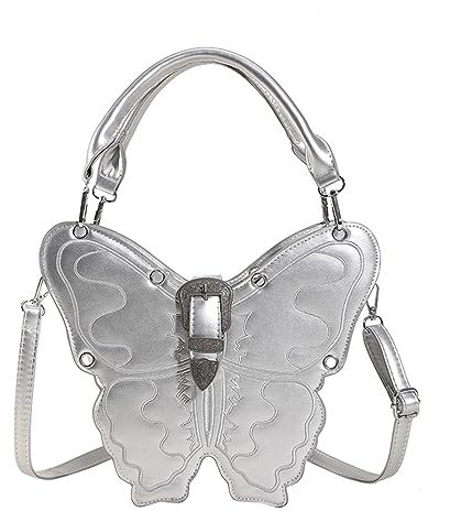 Wasserfeste Rucksäcke Damen Silber-schwarze Schmetterlingstasche, kreativer Rucksack, Einzelschulter-Umhängetasche, Premium-Feeling-Handtasche Laptop Rucksäcke 15,6 (Silver, One Size)