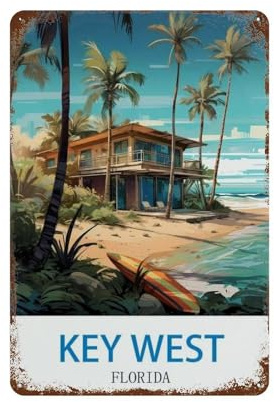 PGCKSK Key West Florida,Vintage-Stil, Metall, für Kneipen, Clubs, Cafés, Bars, Zuhause, Wanddekoration, Poster, Retro（15 x 30 cm） 6 x12 Zoll-R92，BEAYODKP