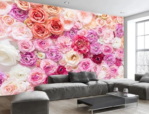 YueMingDi 3D Wandbild Kunst Schlafzimmer Farbe Blumen Rose Landschaft Kreativ Wohnzimmer Sofa TV Tapete Wandaufkleber-200cm×140cm