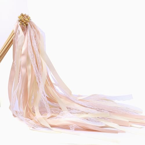 20 Stück Wedding Wands mit Glocke, Weiß Spitze Wedding Twirling Streamers, Romantic Zauberstäbe Hochzeit Luftschlangen Deko für Hochzeiten Geburtstage Partys Feiertagsfeiern Verwende (Champagner)