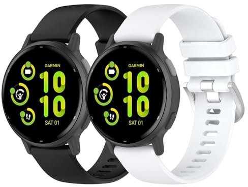 Garmcool 20mm Cinturino Compatibile per Garmin Vivoactive 6/5/3 Bracciale Nero Bianco Silicone, Sportivo Sostitutivo Cinturini Compatibile per Garmin VivoMove Trend/Sport/Style