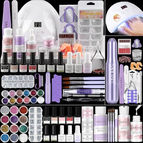 SAVILAND Kit Ongle Acrylique Complet Avec Lampe Uv Fraises à électriques Kit Faux Ongles Ongles Gel UV Complet Poudre Acrylique Beaucoup de décoration manucure Extensions D'Ongles En Gel
