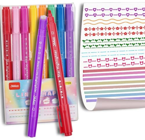 DealKits Einschulung Mädchen Geschenk Curve Textmarker, 8PCs Highlighter Pen Set, Dual Tips Textmarker Stifte DIY Markierungsstift mit 6 Verschiedenen Kurvenformen für Scrapbooking Notizen Kalender
