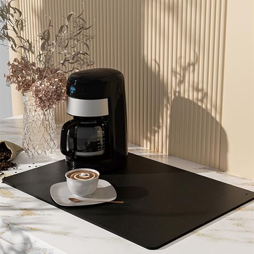Abtropfmatte Schlammmatte Rutschfeste Trockenmatte aus Kieselalgen: Abtropfmatte Geschirr Kaffeematte Topflappen Badezimmer Bodenmatte (Schwarz, 30*50cm)