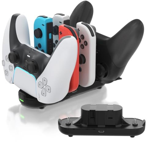 Switch Controller Charger for Nintendo Joy con Charging, Switch Charging Dock, 6 in 1 Switch Controllers Charge Dock Station Compatible Nintendo Switch/Pro Controller with Charger Cable & Indicator