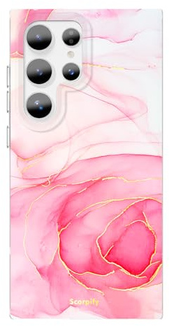 SCORPIFY Kompatibel mit Samsung Galaxy S25 Ultra Hülle [Kompatibel mit Magnetic] für rosa Rosen Marmor Design, niedliche magnetische Handyhülle für Frauen und Mädchen mit stilvollen goldenen Akzenten