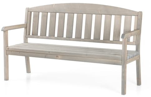 Amata UNGURS Dreifachbank Klassisches Design - Wetterfeste Holzbank für Draußen, Terrasse, Hinterhof und Garten Feuerstellen - Ergonomischer und langlebiger Stuhl, Zeitloses Design (Grau)