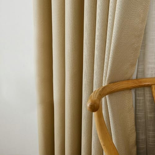 Wycian Gardine Querbehang Oben Gardinen 2er Set Hellbraun Verdunkelung Unifarbe H274 x B137 cm (2er Pack) Baumwollleinen