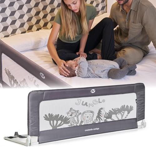 Ms - Barandilla de Seguridad para niños portátil, Barrera de Cama de Viaje, Plegable y portátil, fijación Segura, 150 Cm, con serigrafía - Gris.
