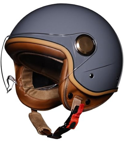 VVPEC Casque Jet Vintage avec Visière Homologué ECEDOT - Demi Casque Moto pour Homme Femme, Compatible Cruiser Hélicoptère Scooter Mobylette (9,L=59~60cm)