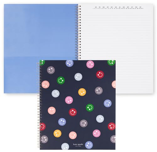kate spade new york Large Notebook, Spade Smiley | 11 x 9.5 Spiral Journal with Durable Hardcover, 160 College Ruled Pages, Metal Spiral, and Pocket Page