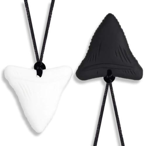 AOEVUIR 2 Pcs Kau-Beißring-Halskette, Silikon, Haifischzahn-Form, weich, sensorisches Pflegewerkzeug für Erwachsene, Babys, Autismus, ADHS und zahnende Kinder