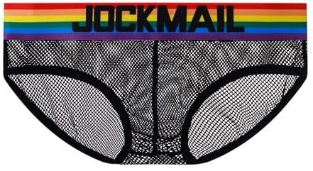 JOCKMAIL Herren Slip Sexy Unterwäsche mit Regenbogenbund Low Rise Mesh Briefs Atmungsaktiv Transparent für Sommer Sport