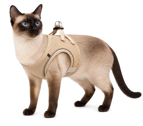 katzengeschirr - Step&Go Berta beige M - 29-33 cm / 42-46 cm - Nylon mit atmungsaktivem mesh und reflektierenden Streifen