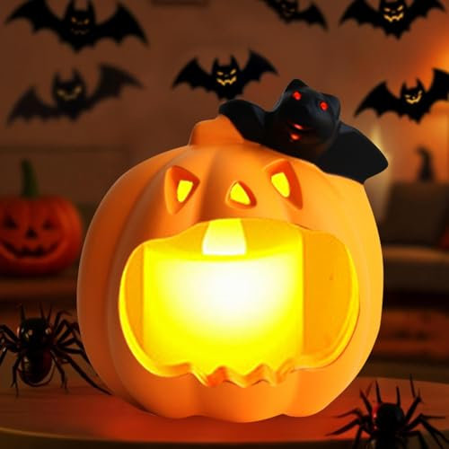 Hekasvm Halloween Kürbis Bat LED Licht Warmes Gelb Batteriebetrieben Mit 3 Knopfbatterien Für Party Dekoration Innen