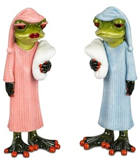 formano 2er Set Frosch Figuren lustige Schlafmütze - 17 cm handbemalt Kunststein Deko - Hochwertige Geschenkidee & humorvolle Indoor-Dekoration aus Froschhausen Wohnzimmer