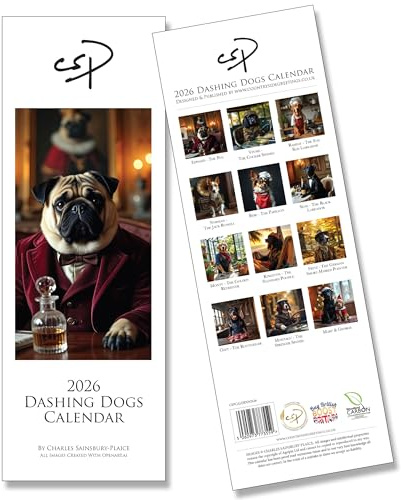 Wandkalender 2026 Dashing Dogs zum Aufhängen, kuratiert von Charles Sainsbury-Plaice