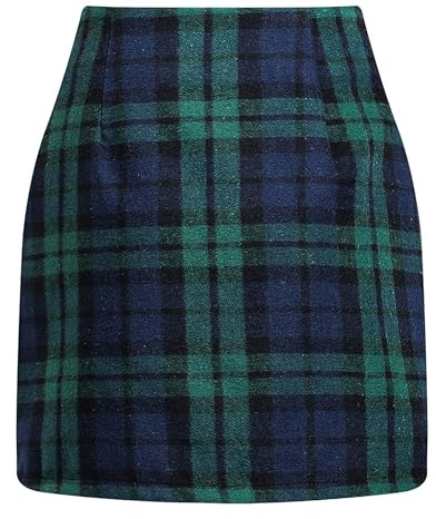 YINGWIN Bleistiftrock Minirock Kariert Rave Rock mit Hose Drunter Wollrock für Herbst und Winter hohe Taille Figurbetonter Festival Outfit Damen