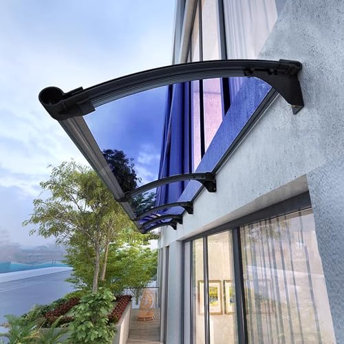 Curved Blue Door Canopy Large 45x90cm Rain Shelter Awning for Patio Porch & Garden Durable Polycarbonate & Aluminium Frame Stylish Outdoor Protection