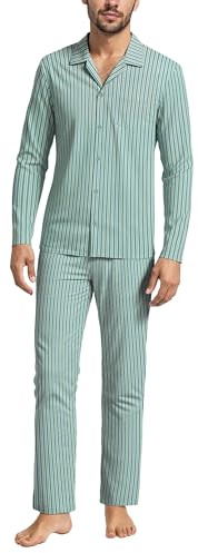 CALIDA Relax Streamline Pyjama, durchgeknöpft Herren, Schlafanzug aus 100% Baumwolle Niagara Blue 50