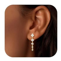 Ohrringe Silber Hängend Damen, 14k Lange Tropfen Ohrringe Gold & Silber mit Glitzer Zirkonia, hängende elegant für Frauen, aus Knochen, strass, Mode Schmuck Geschenk