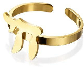 VASSAGO Verstellbarer Chai-Ring Edelstahl jüdisches hebräisches Symbol spiritueller religiöser Schmuck Geschenk für Damen und Herren Edelstahl Kein Edelstein