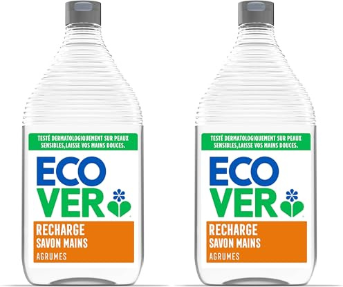 Ecover Savon Liquide Pour les Mains, Formule Douce et Ingrédients d'Origine Naturelle, Parfum Citron & Fleur D'oranger, 950ml (Lot de 2)