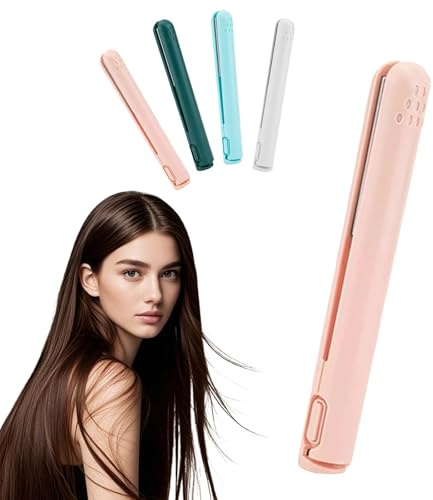 2-in-1 Mini Curling Iron, 2026 New Upgraded Dual Purpose Curling Wand & Flat Iron Hair Straightener, Portable USB Plug-in Small Ceramic Iron, for Short and Long Hair, All Hair Types (Pink)