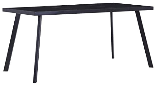 Zeehear Table à manger noire en verre trempé, 180 x 90 x 75 cm, table de cuisine stable pour salle à manger, design moderne, structure en acier robuste, montage facile