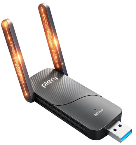 PLERY BE6500 USB WiFi 7 Adapter for PC Tri-Band Long Range 2×6dBi Antennas | 2.4/5/6GHz,USB 3.0,for Win 11/10,WPA3 Security,4K-QAM,OFDMA,MLO,Stable Ping Online Gaming & 4/8K Streaming,VR,Hot Spot,Office