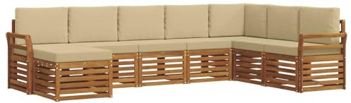 vidaXL Sofagarnituren 8 pcs Natur und Beige Massivholz Akazie, Garten-Sofa, modernes Ecksofa, robuster Outdoor-Möbel für Terrasse und Lounge, Bequeme Sitzgarnitur