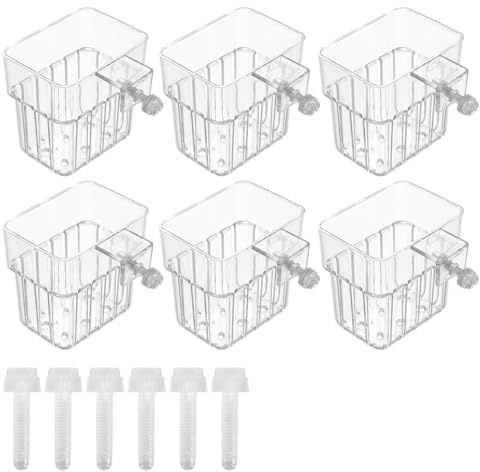 Dexpally 6Pcs Aquarium Plant Holder Acrylic Fish Tank Plants Pots Aquatic Planter Cups Transparent Aquarium Tank Plant Holders with Hook Hanging Clear Fish Tank Plant Pot Holder